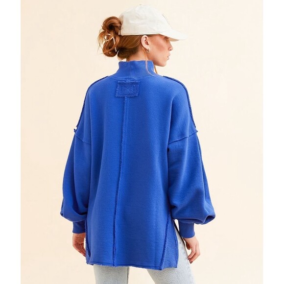 NEW We The Free Womens Size Small Mazarine Blue Oversized Wonderful Pullover - Picture 2 of 10